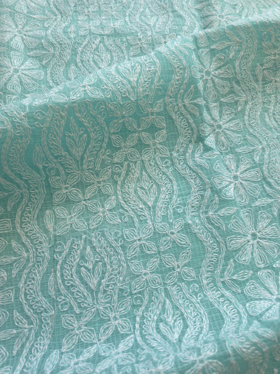 Sea Green Kota cotton kurta dupatta with fine tepchi work