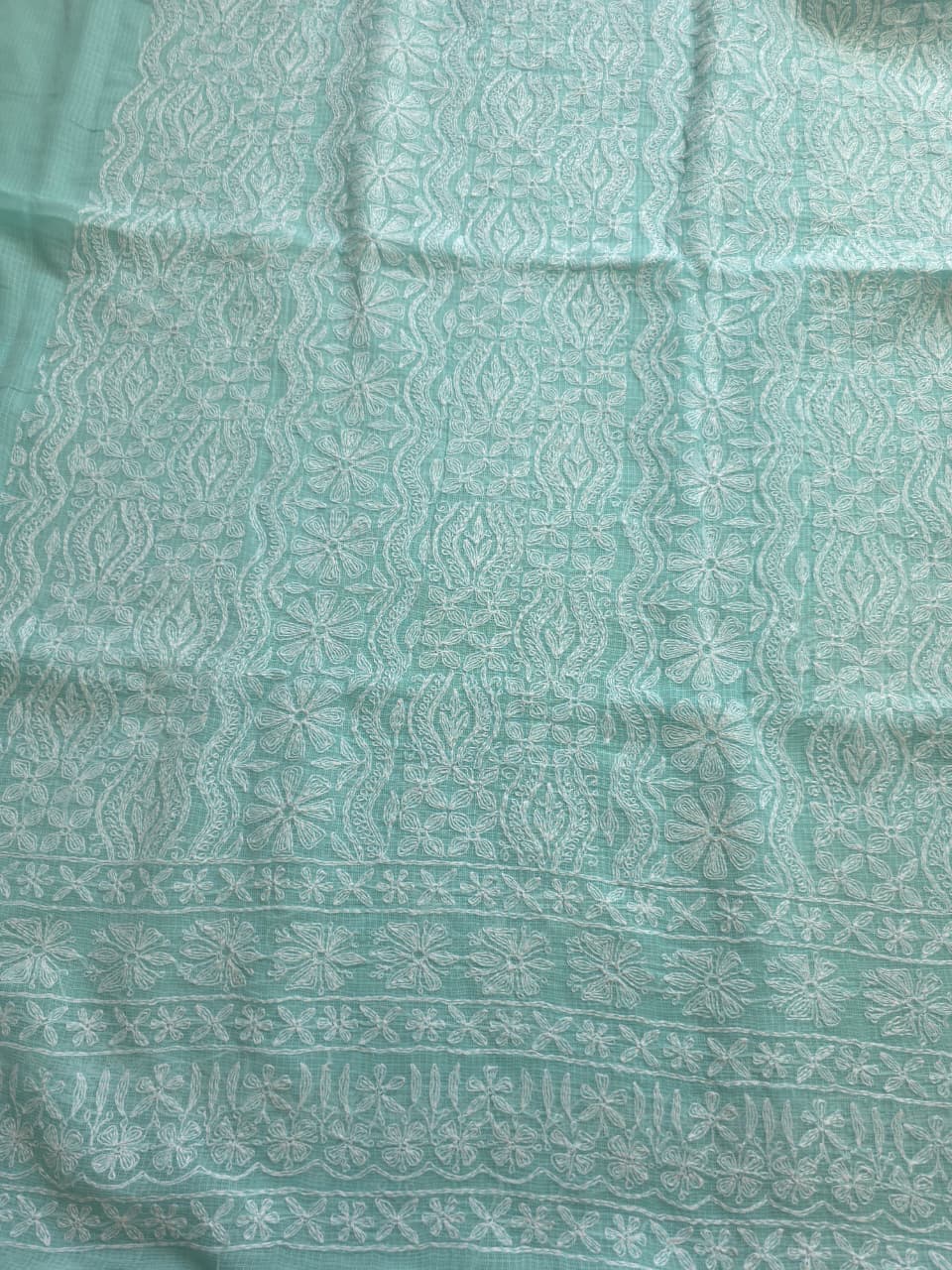 Sea Green Kota cotton kurta dupatta with fine tepchi work