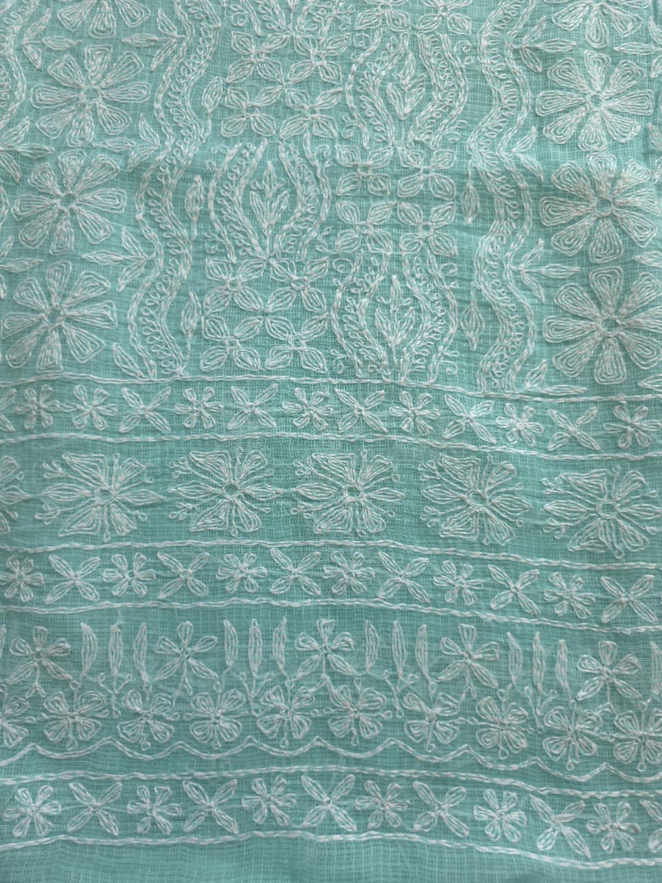 Sea Green Kota cotton kurta dupatta with fine tepchi work