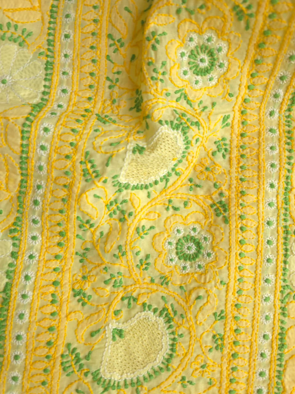 Yellow premium cotton full set with contrast chikankari and desinger dupatta