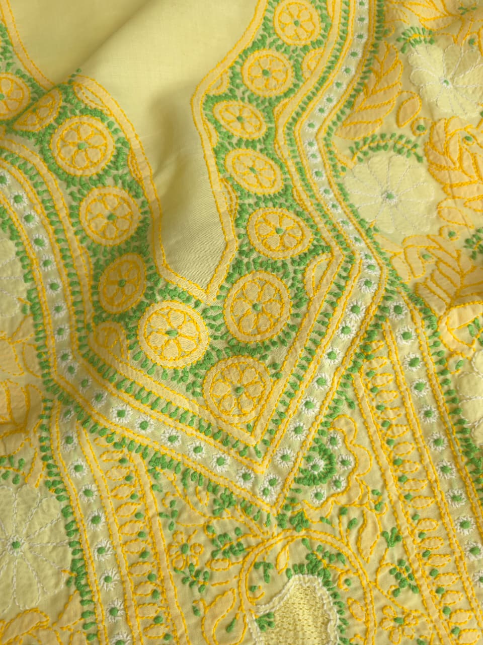 Yellow premium cotton full set with contrast chikankari and desinger dupatta