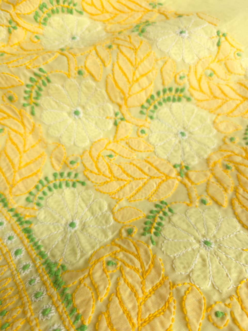 Yellow premium cotton full set with contrast chikankari and desinger dupatta