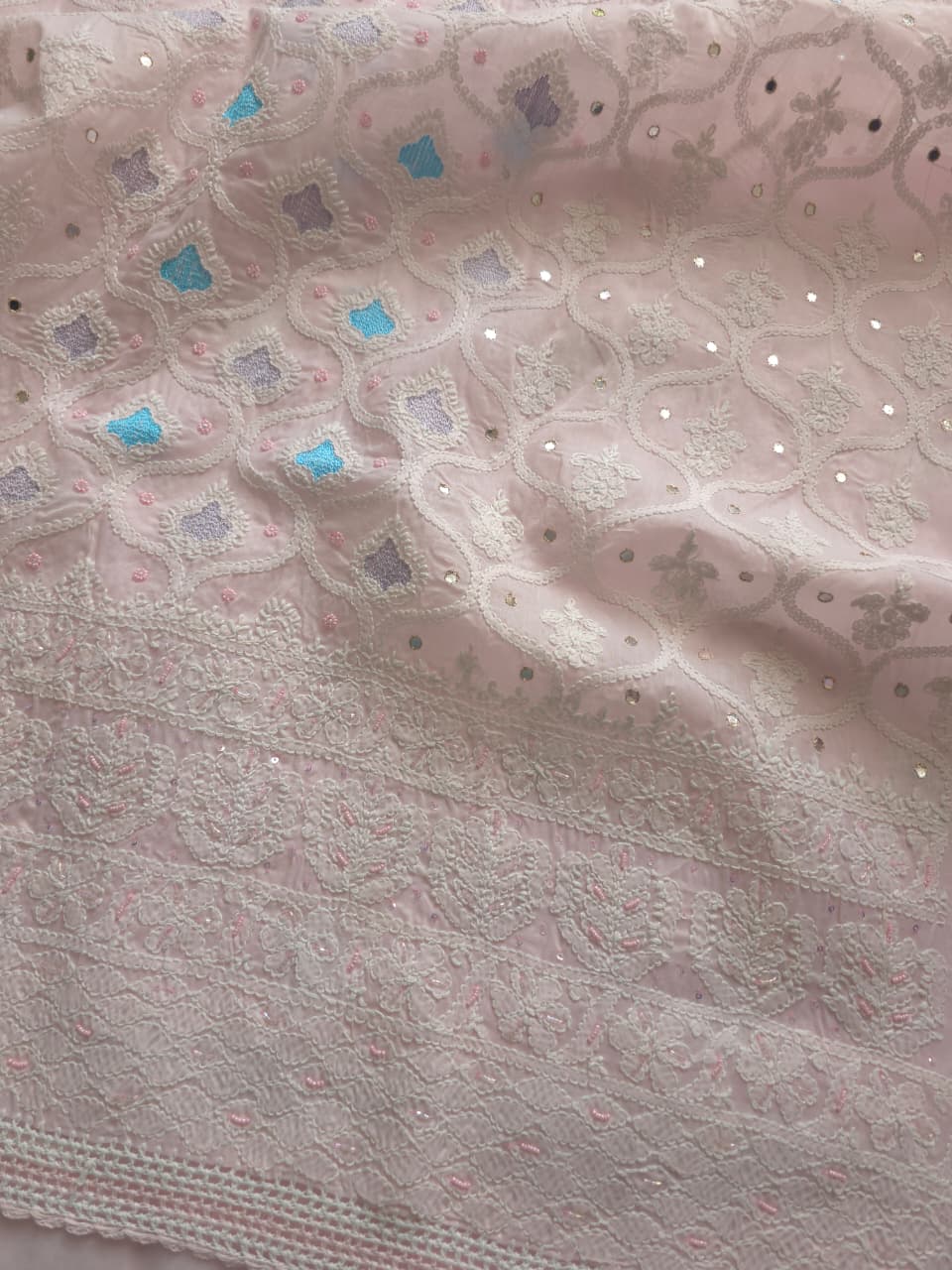 Baby pink Cotton Full suit with chikankari and embellishments