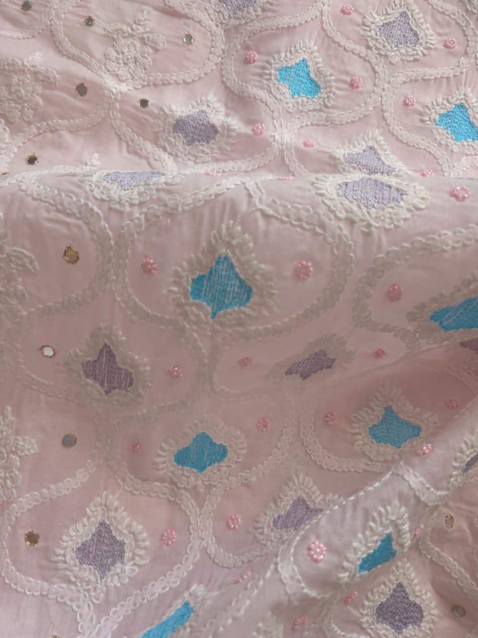 Baby pink Cotton Full suit with chikankari and embellishments