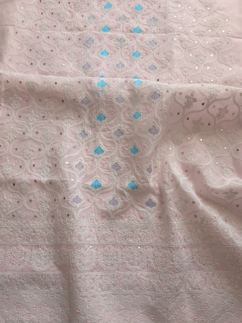 Baby pink Cotton Full suit with chikankari and embellishments