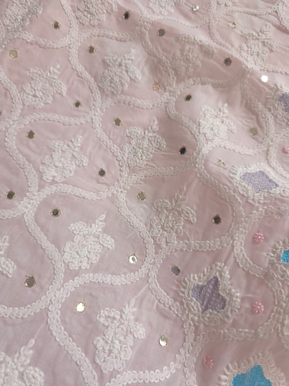 Baby pink Cotton Full suit with chikankari and embellishments