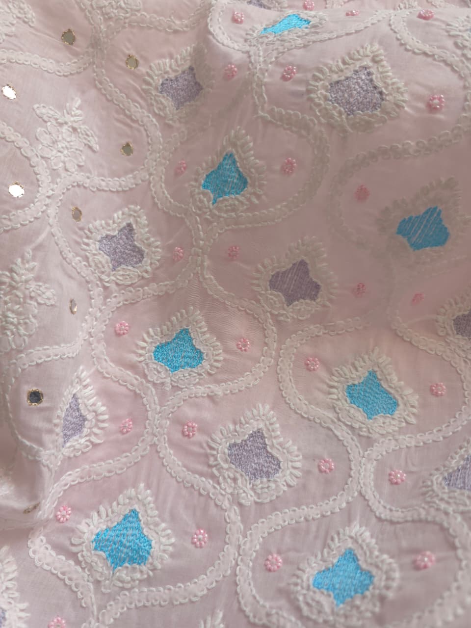 Baby pink Cotton Full suit with chikankari and embellishments