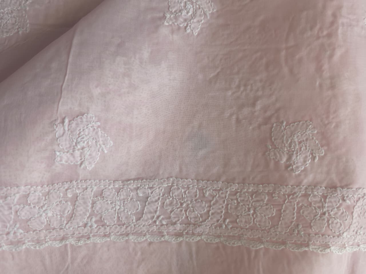 Baby pink Cotton Full suit with chikankari and embellishments