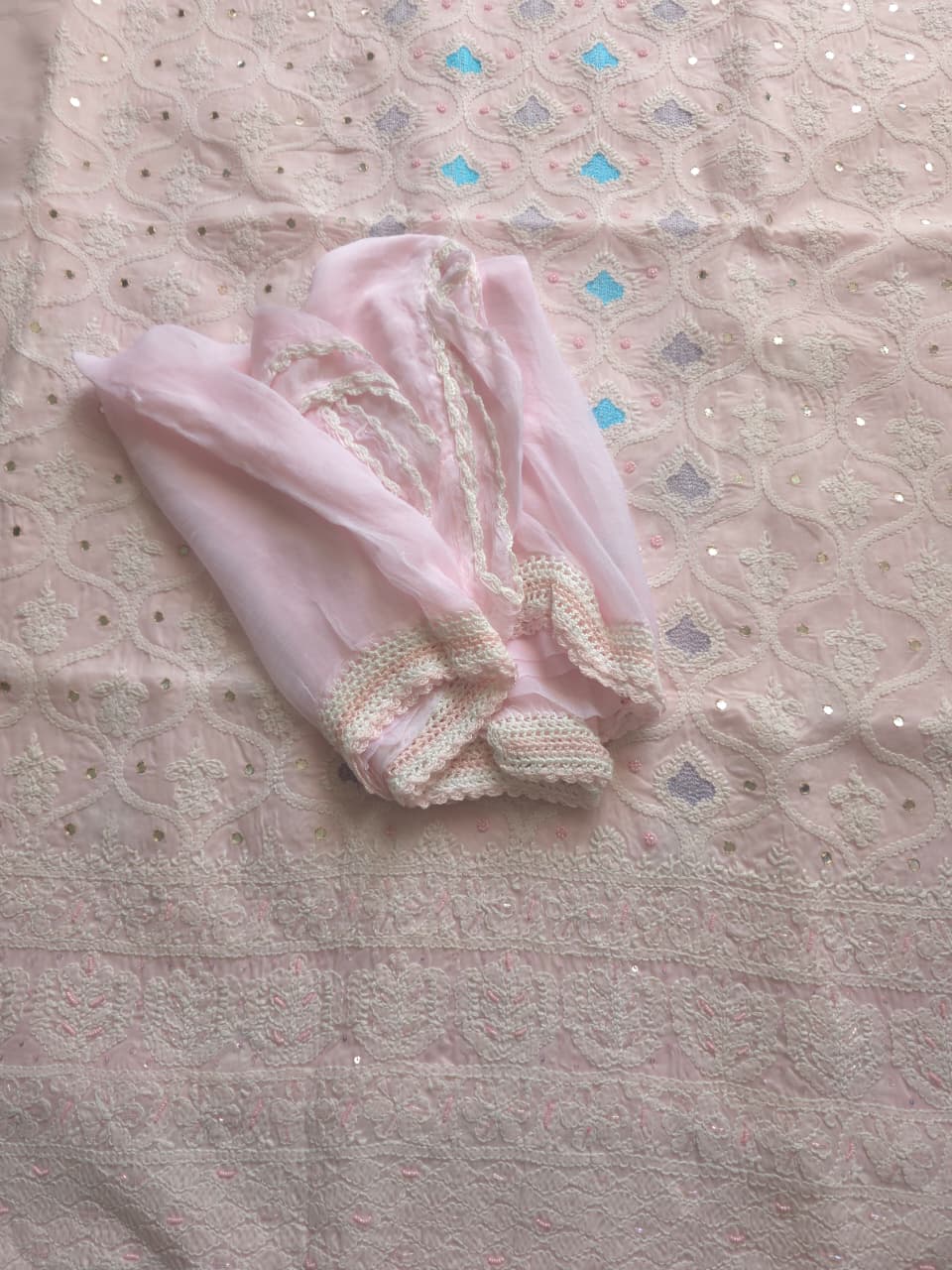 Baby pink Cotton Full suit with chikankari and embellishments