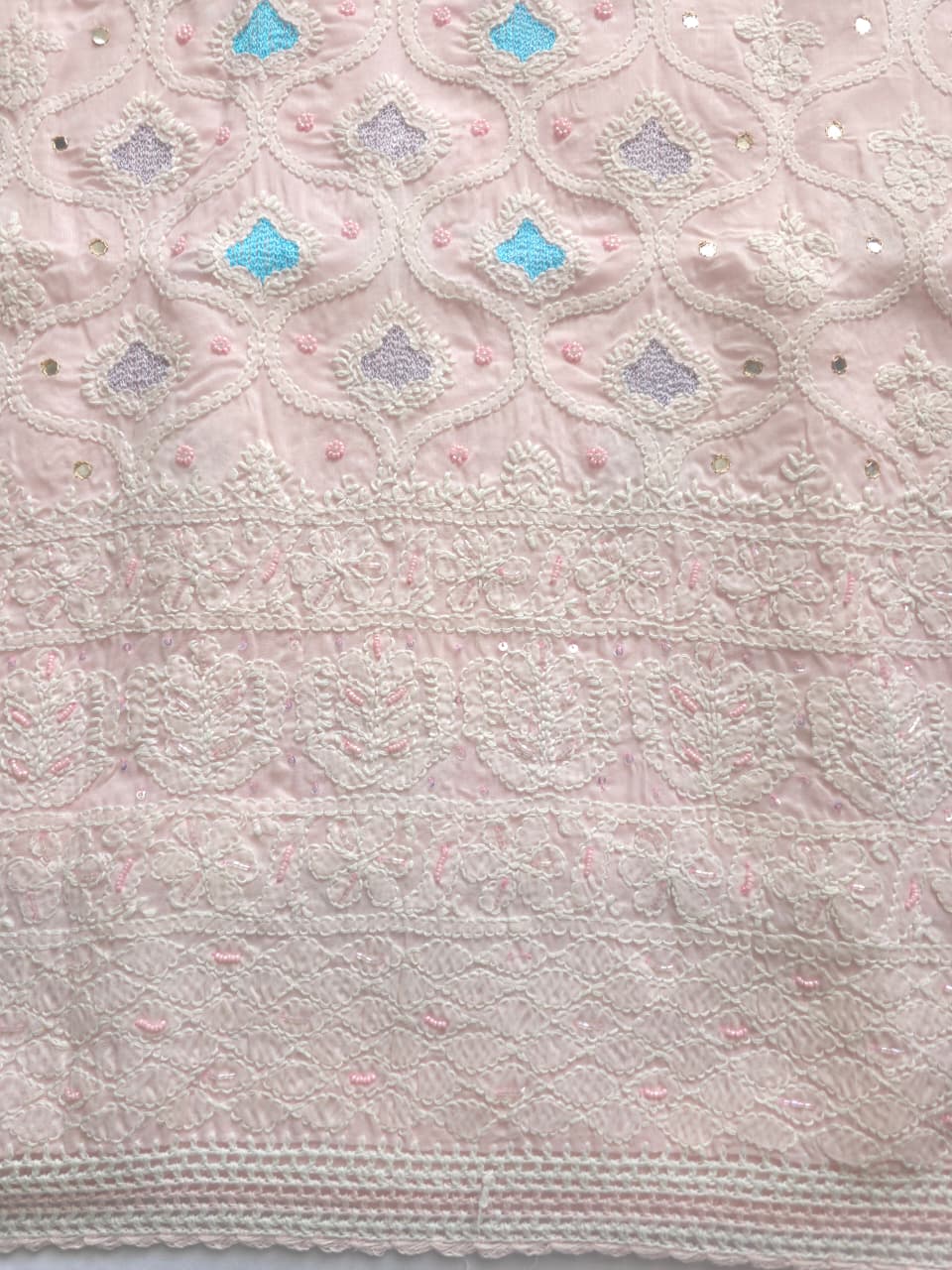 Baby pink Cotton Full suit with chikankari and embellishments