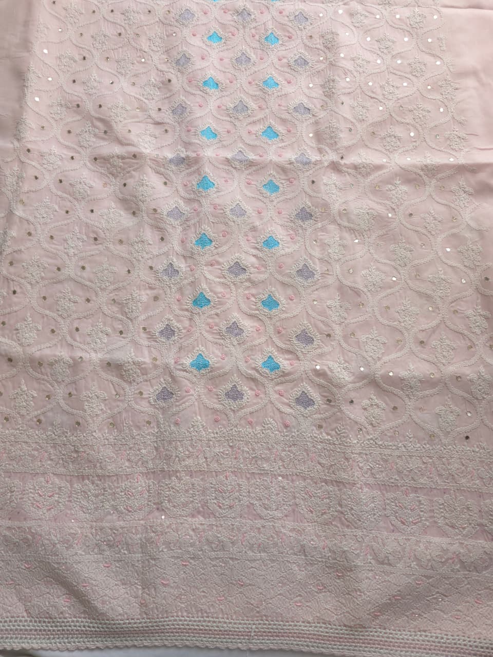 Baby pink Cotton Full suit with chikankari and embellishments