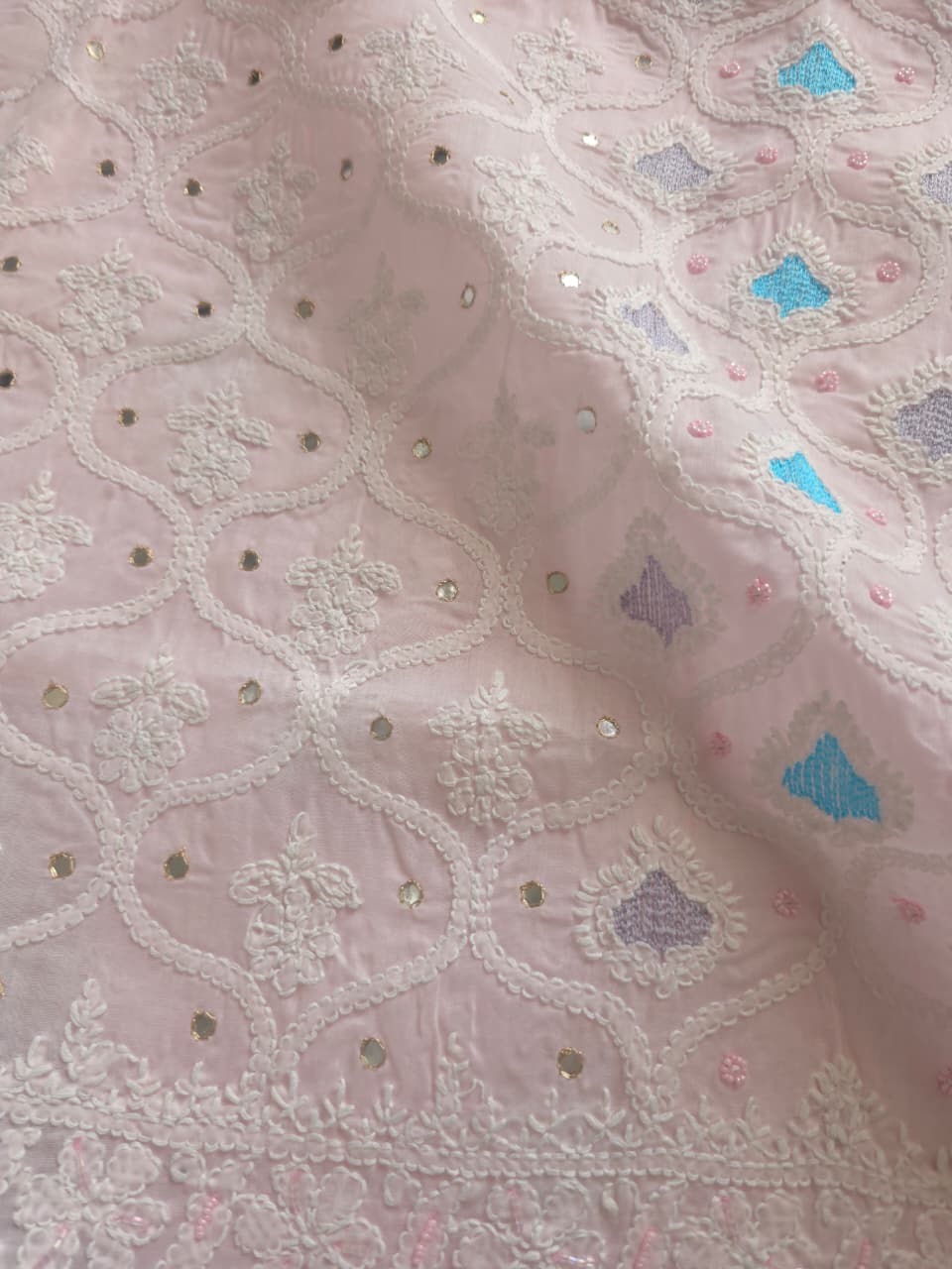 Baby pink Cotton Full suit with chikankari and embellishments