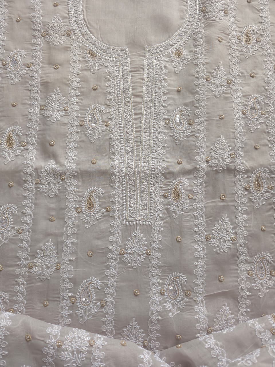 Light Grey cotton full set with heavy handwork