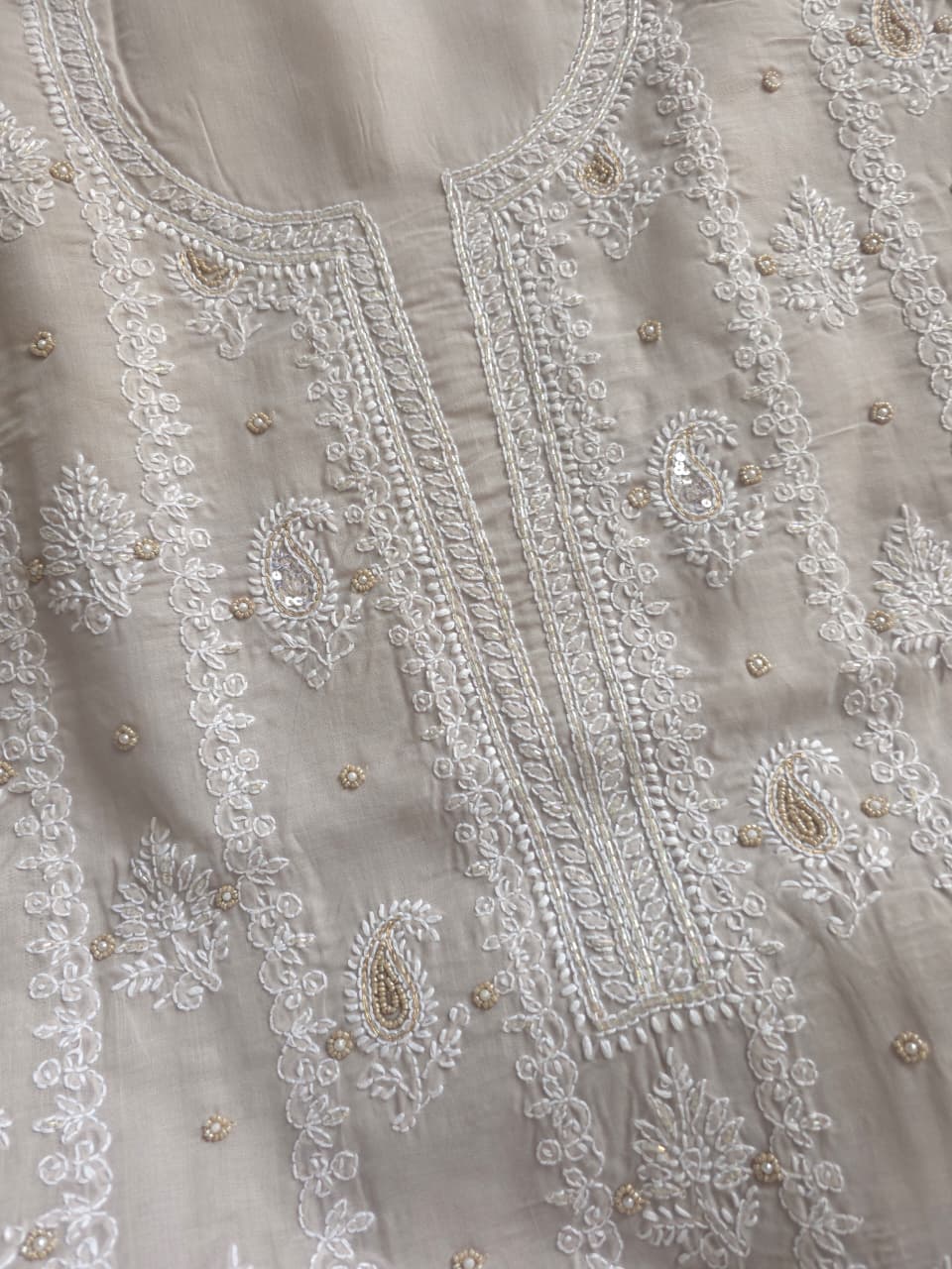 Light Grey cotton full set with heavy handwork