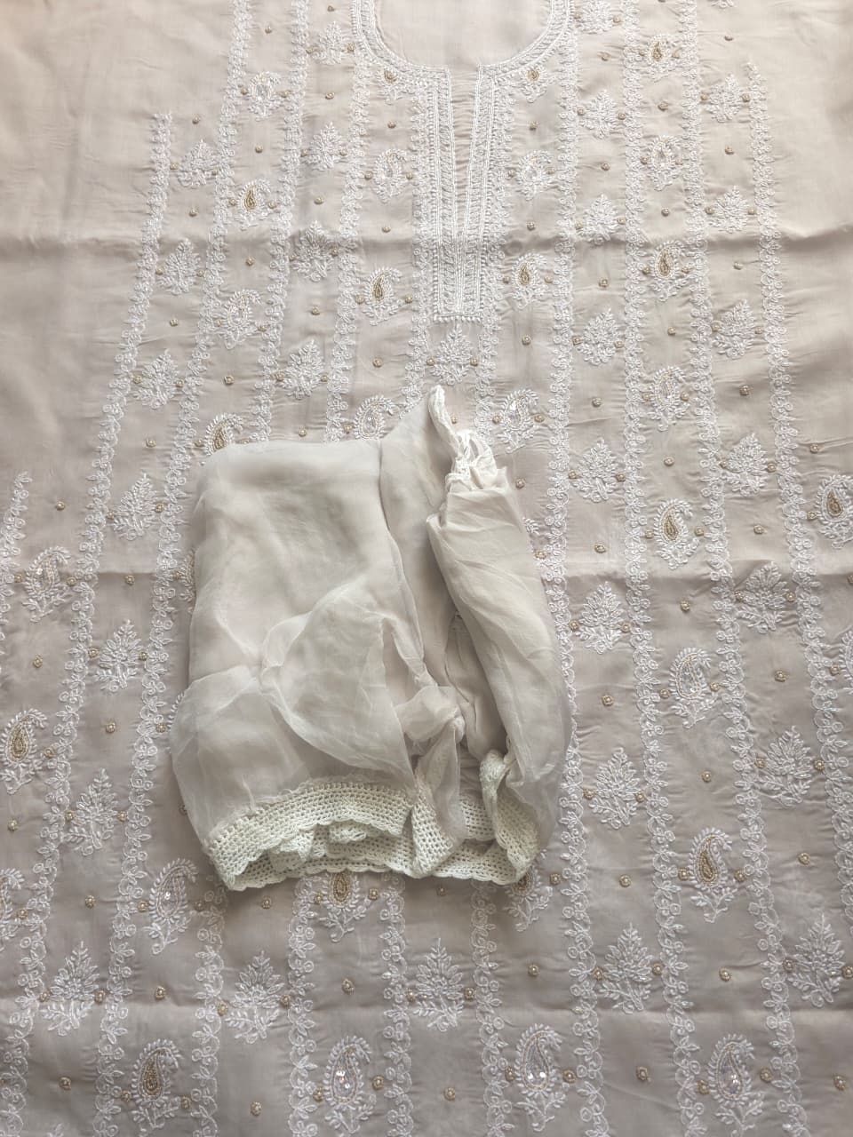 Light Grey cotton full set with heavy handwork
