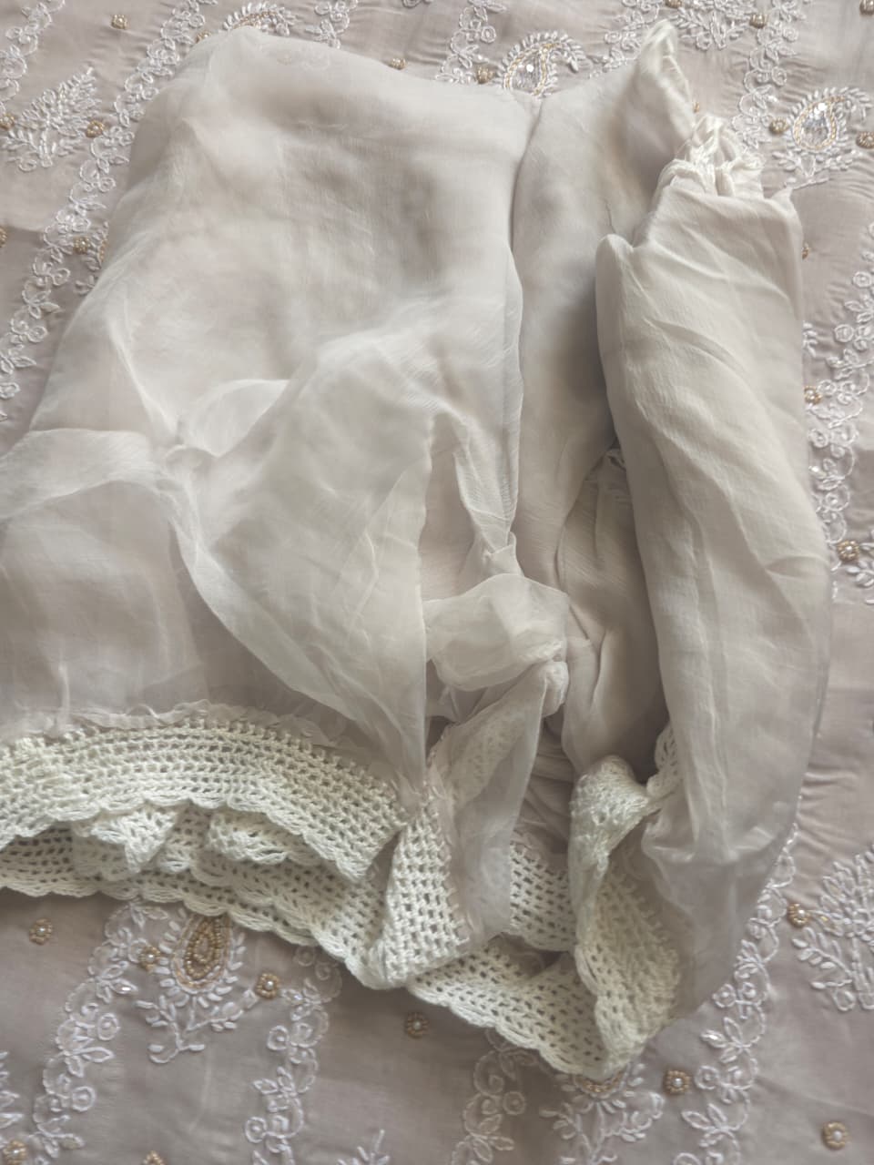 Light Grey cotton full set with heavy handwork