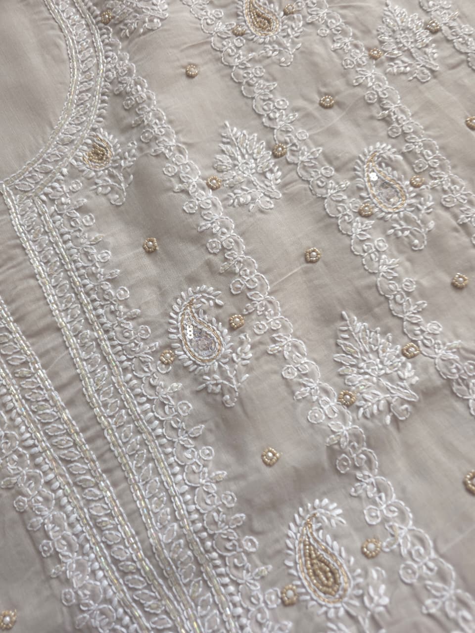 Light Grey cotton full set with heavy handwork