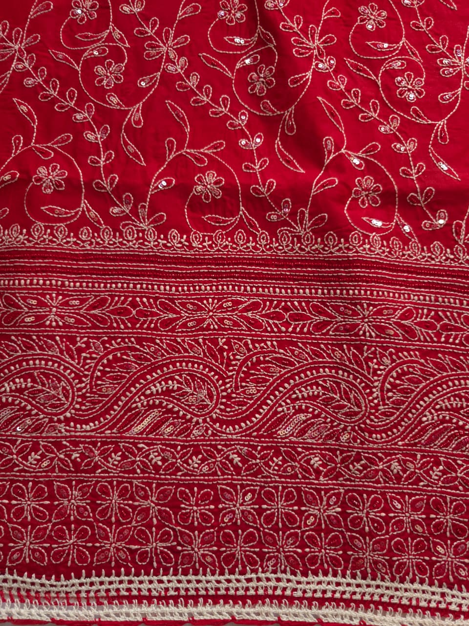 Deep Blood Red cotton full set with sequins work