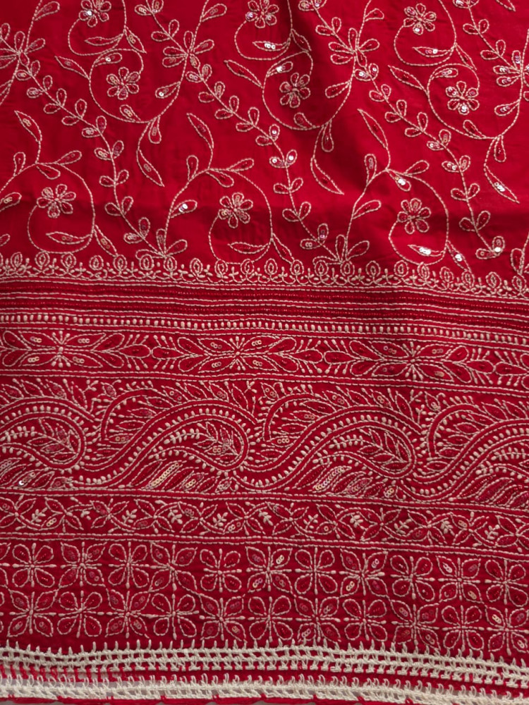 Image of Deep Blood Red cotton full set with sequins work