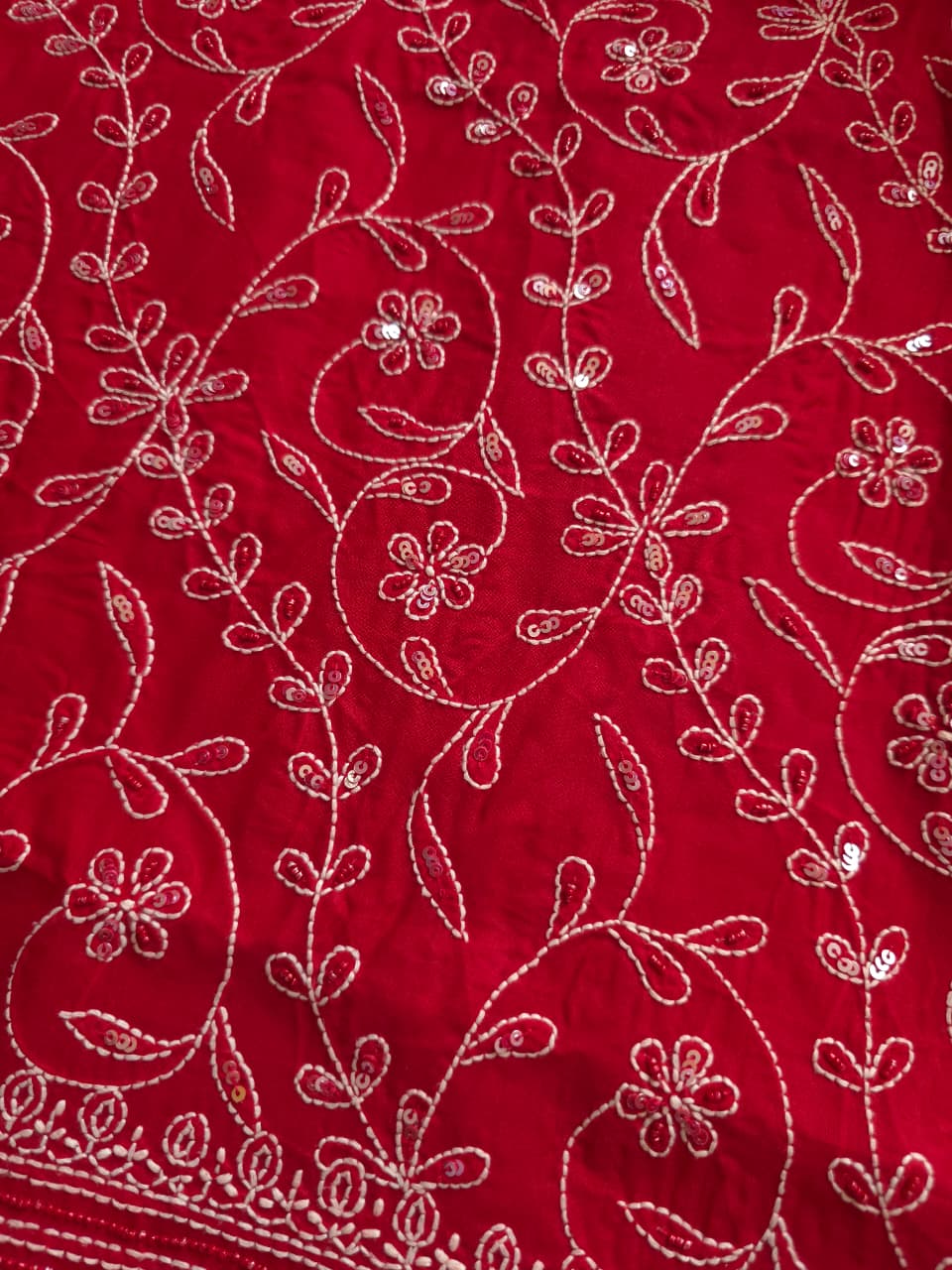 Deep Blood Red cotton full set with sequins work