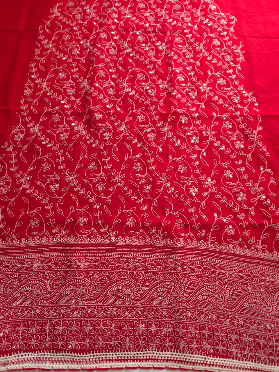 Deep Blood Red cotton full set with sequins work