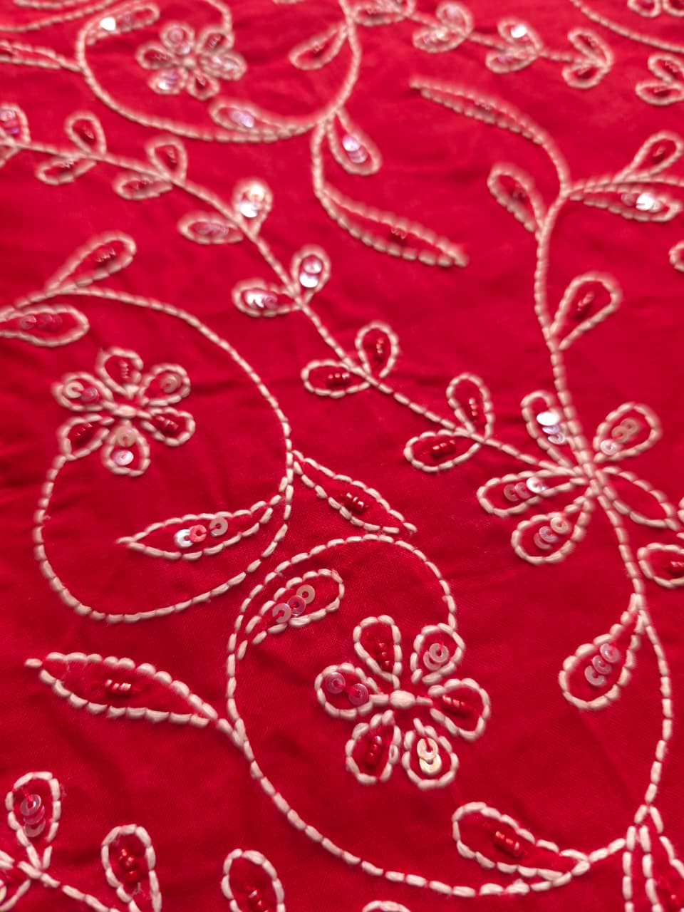 Deep Blood Red cotton full set with sequins work