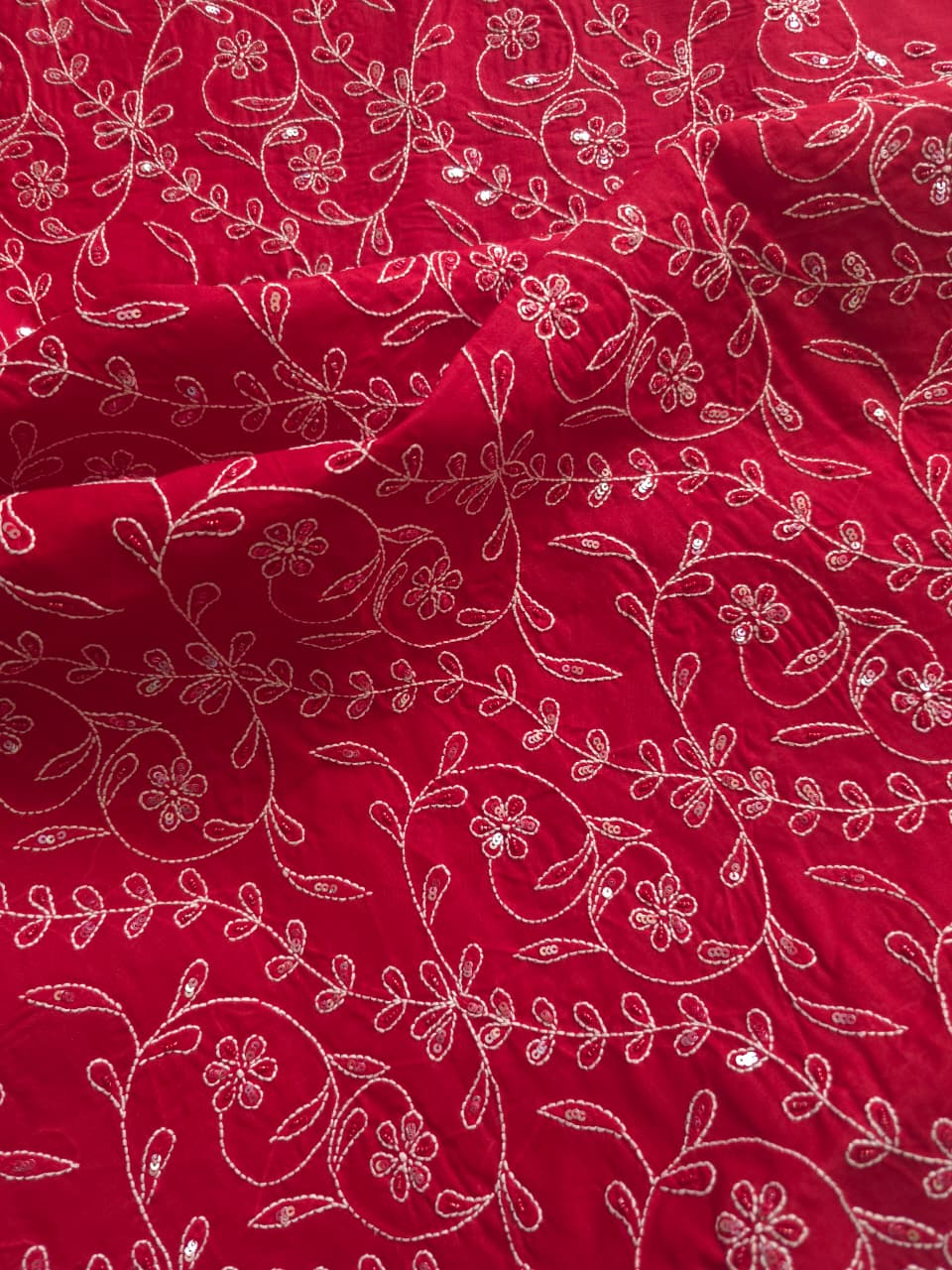 Deep Blood Red cotton full set with sequins work