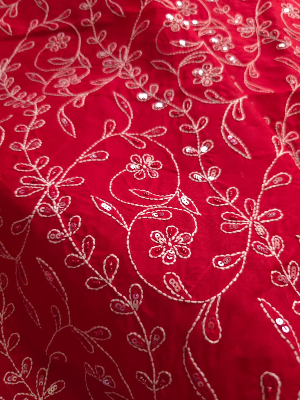 Deep Blood Red cotton full set with sequins work