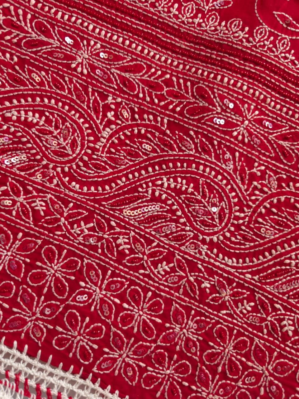 Deep Blood Red cotton full set with sequins work