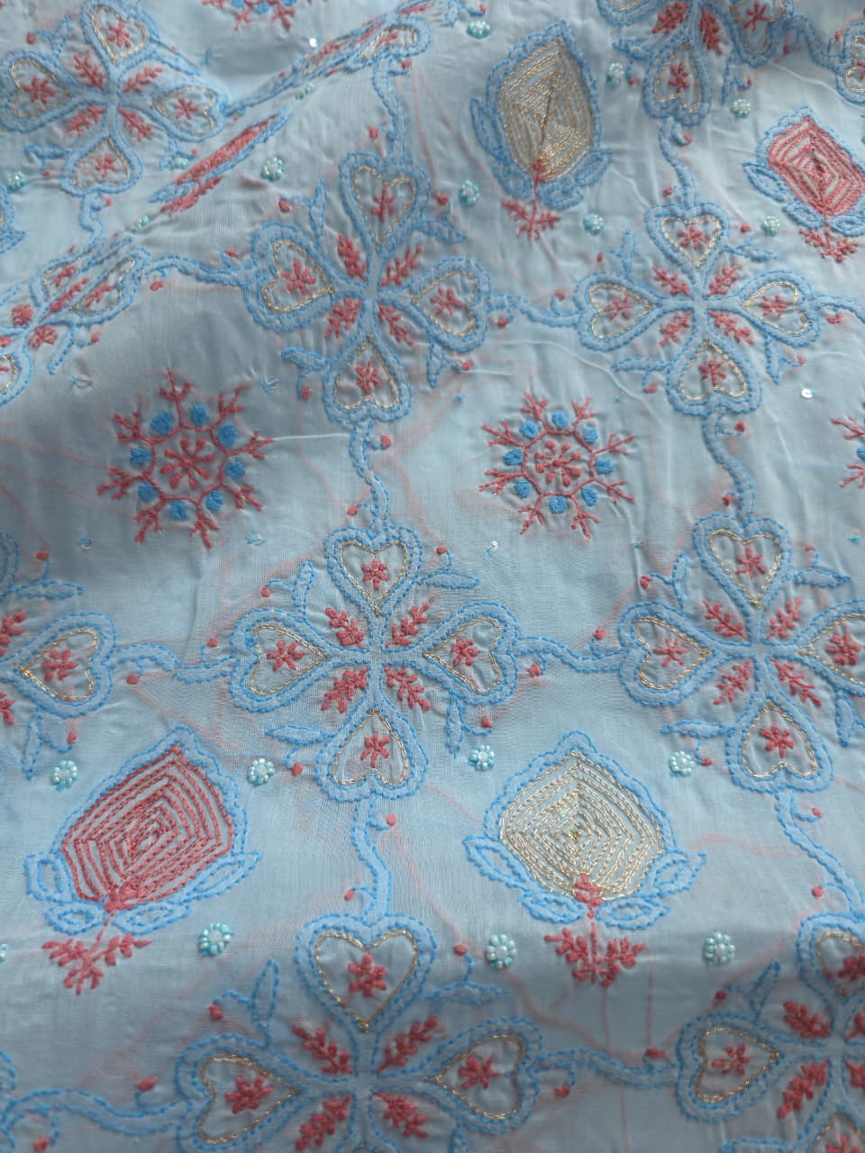 Powder blue full set with contrast work and embellishments