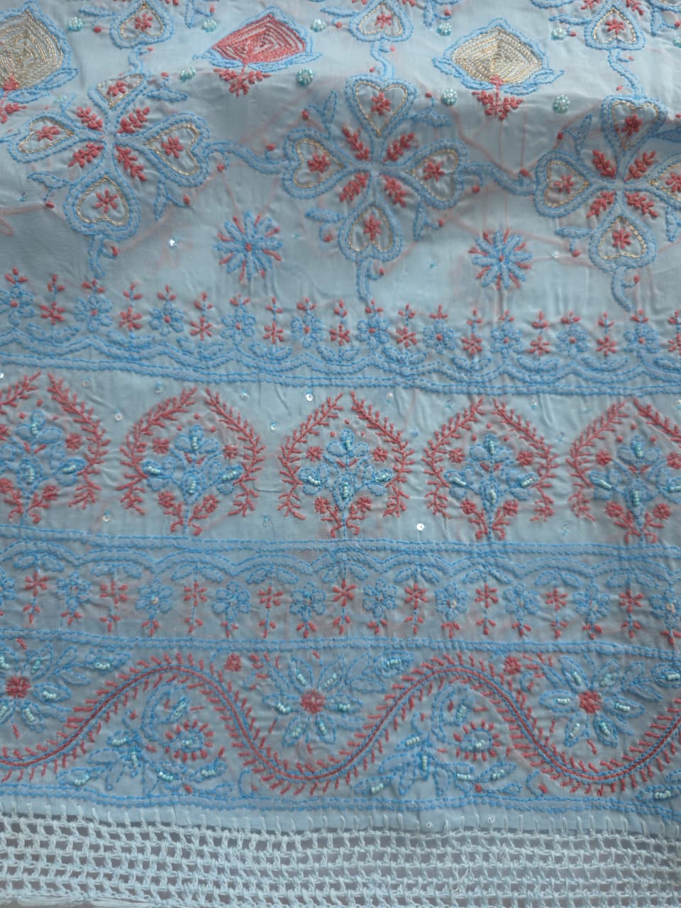 Powder blue full set with contrast work and embellishments