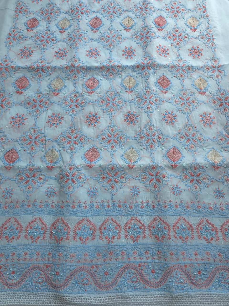 Powder blue full set with contrast work and embellishments