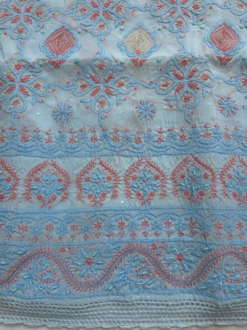 Powder blue full set with contrast work and embellishments
