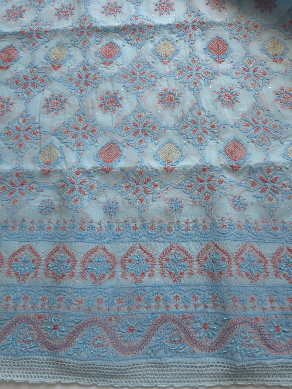 Powder blue full set with contrast work and embellishments