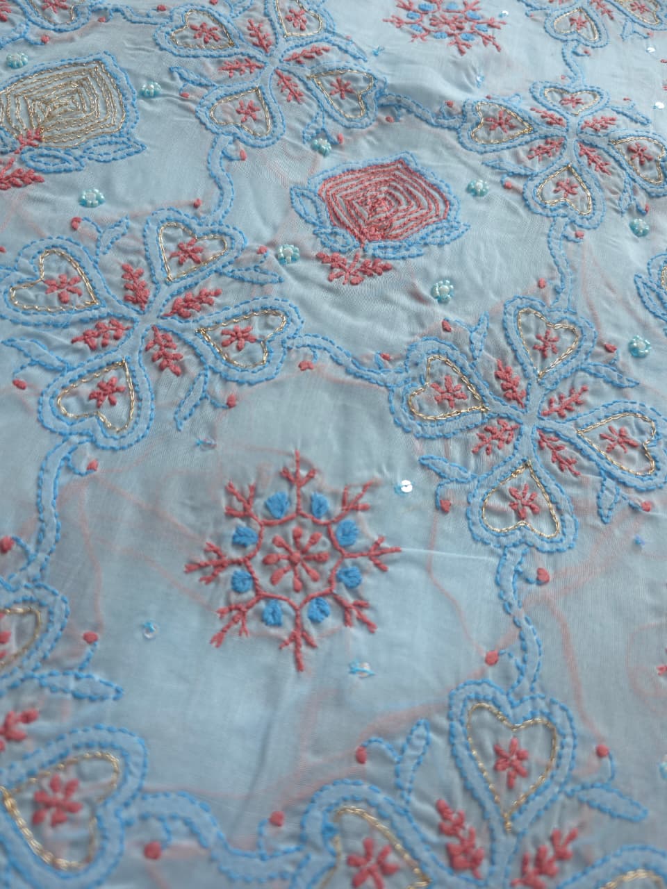 Powder blue full set with contrast work and embellishments