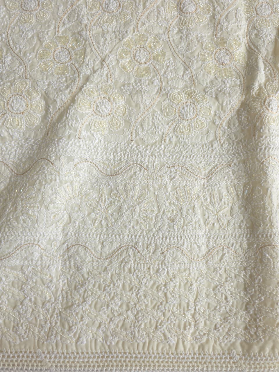 Cream color cotton full suit with fine chikankari and embellishments