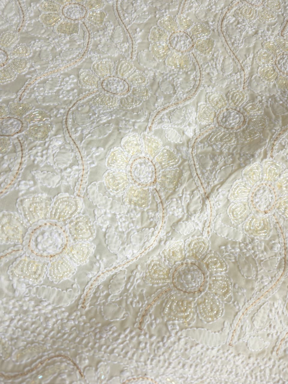 Cream color cotton full suit with fine chikankari and embellishments