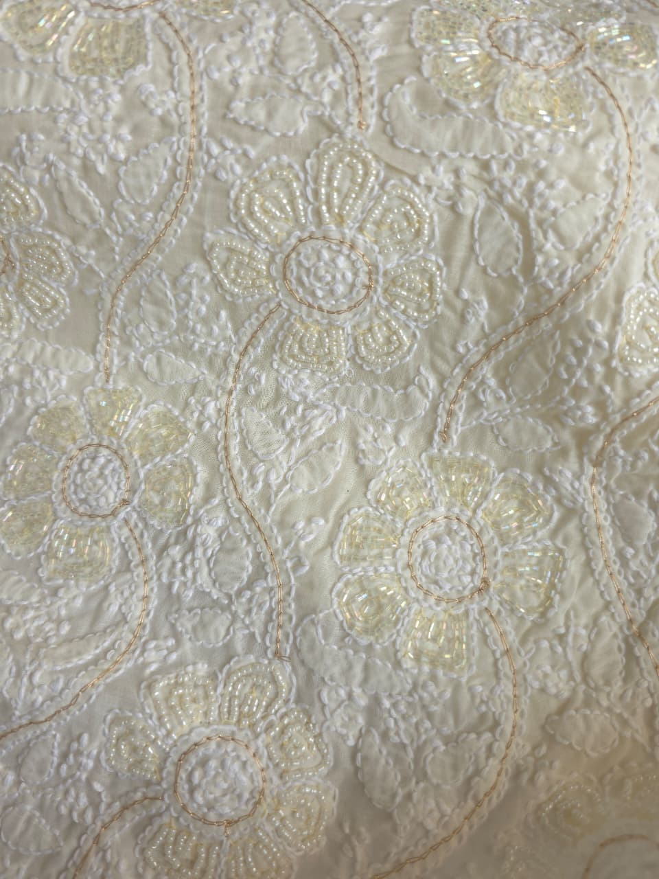 Cream color cotton full suit with fine chikankari and embellishments