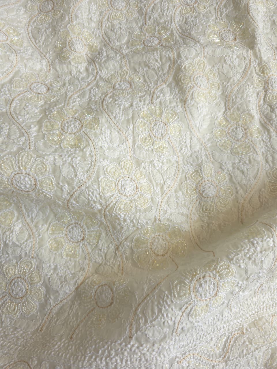 Cream color cotton full suit with fine chikankari and embellishments
