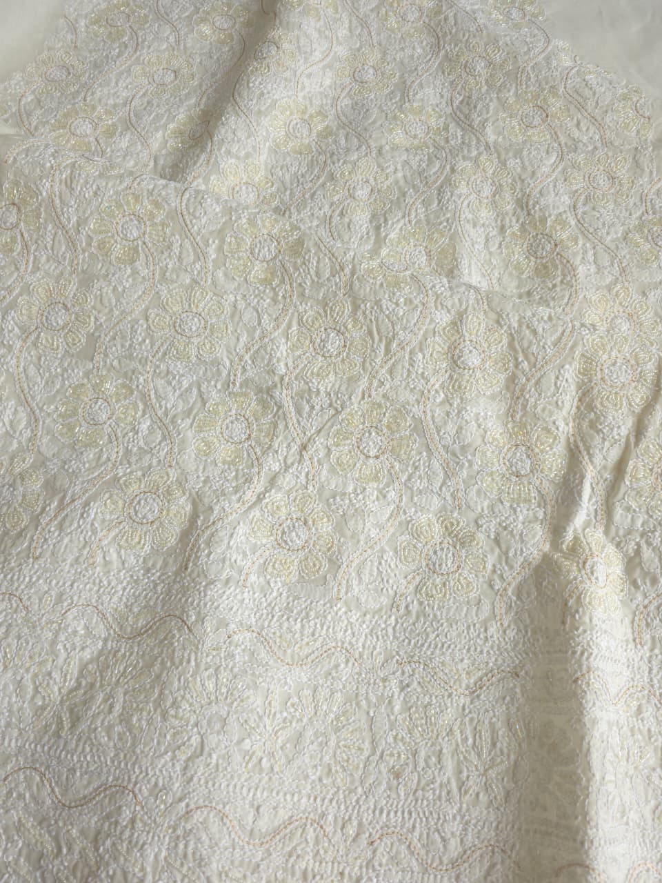 Cream color cotton full suit with fine chikankari and embellishments