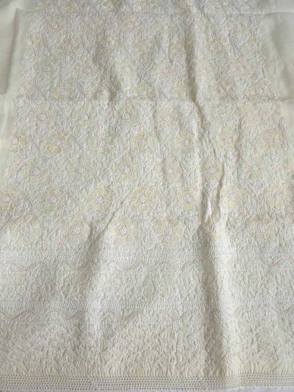Cream color cotton full suit with fine chikankari and embellishments