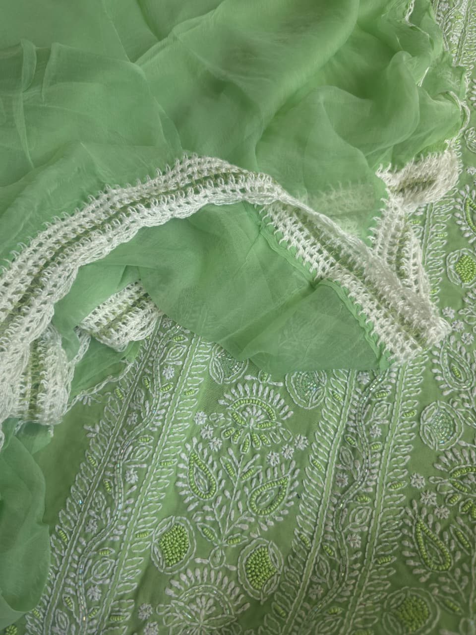 Green Cotton Full set with superfine handwork and embellishments