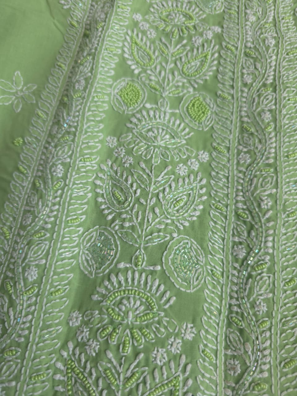 Green Cotton Full set with superfine handwork and embellishments