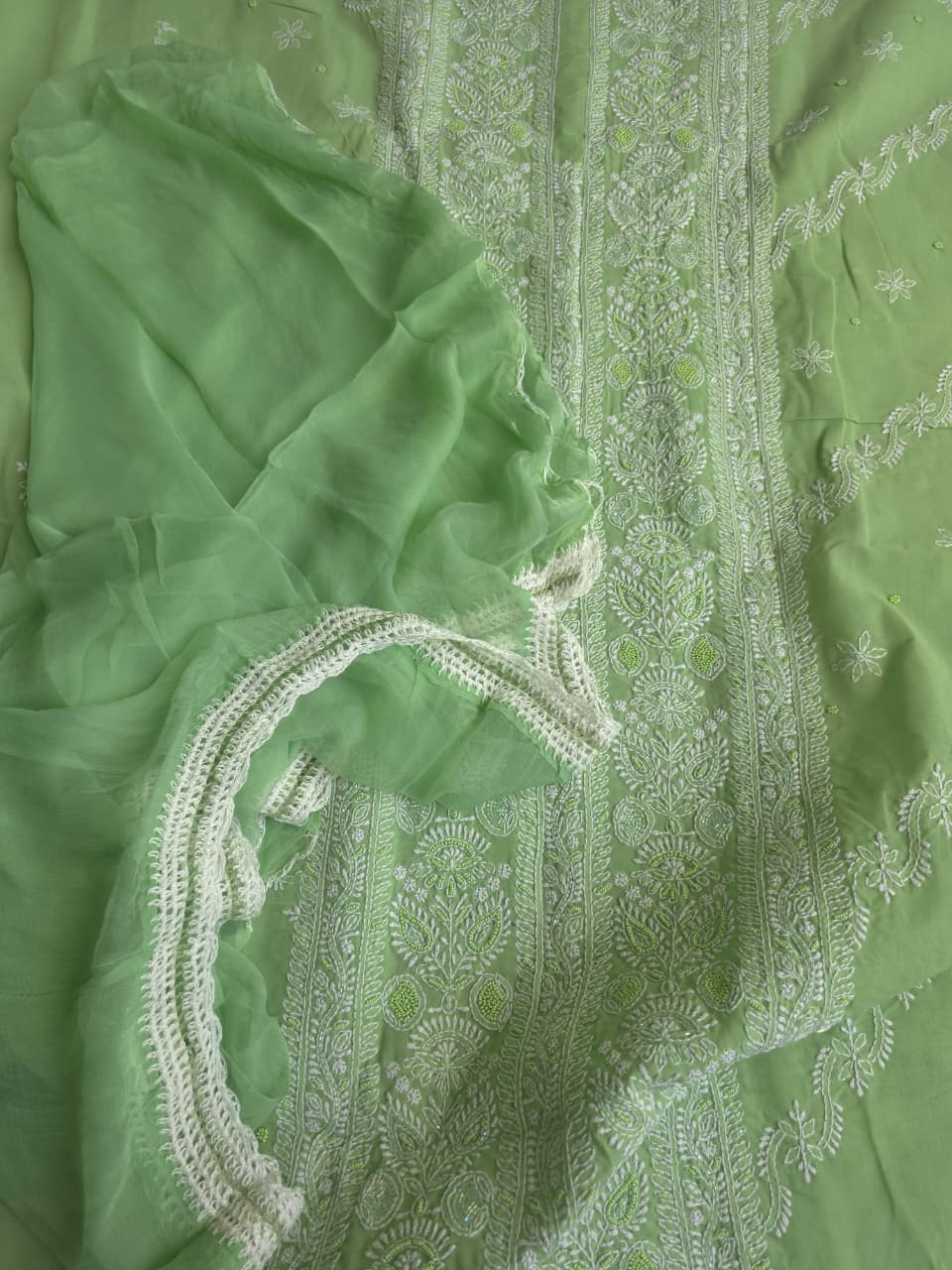 Green Cotton Full set with superfine handwork and embellishments