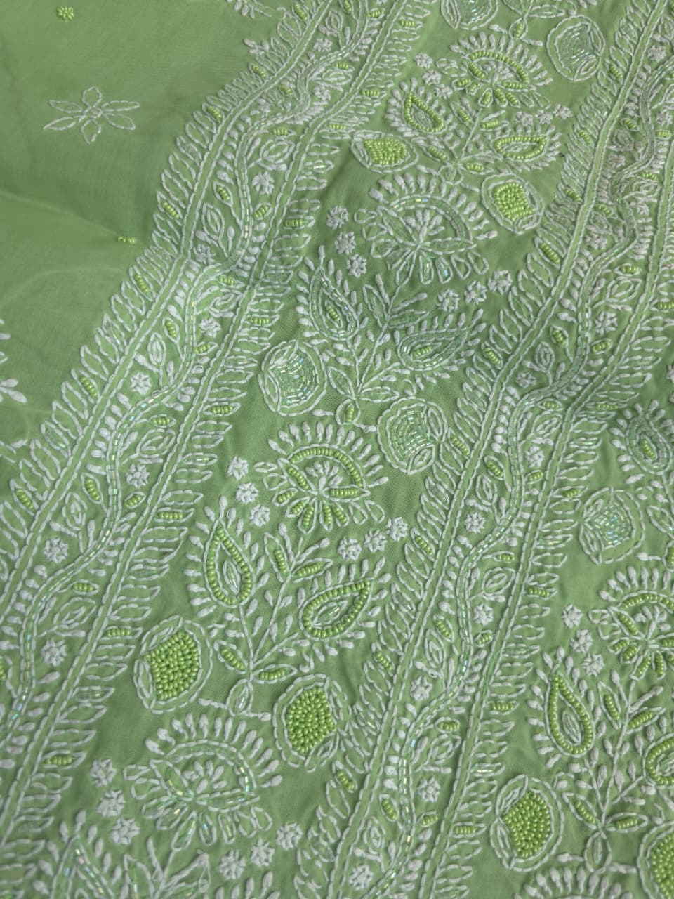 Green Cotton Full set with superfine handwork and embellishments