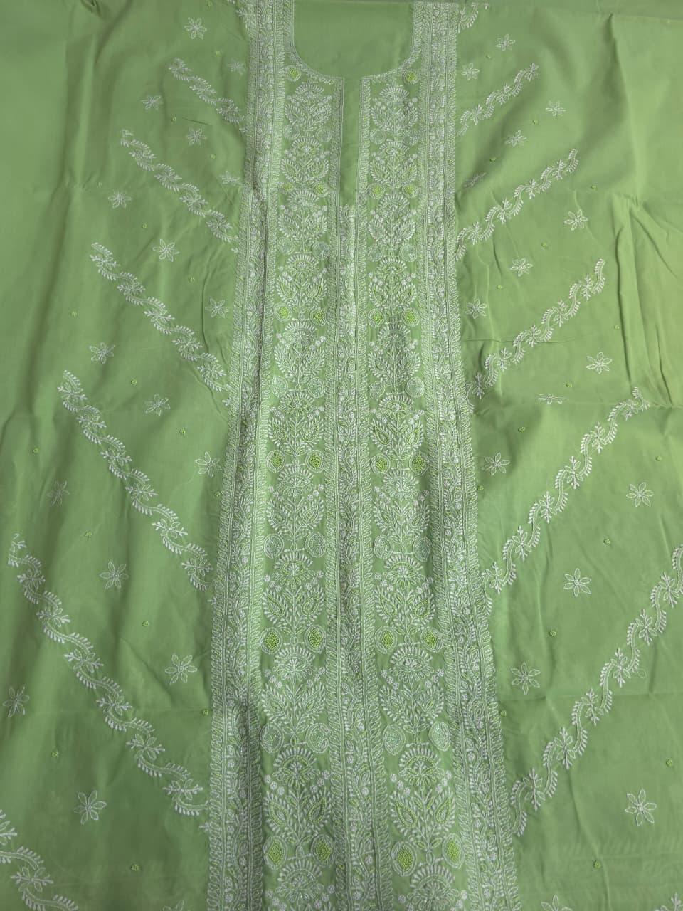 Green Cotton Full set with superfine handwork and embellishments