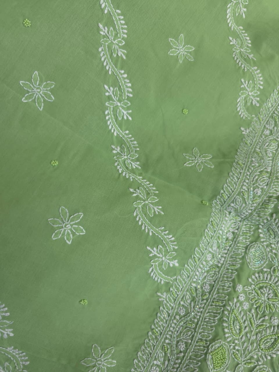 Green Cotton Full set with superfine handwork and embellishments