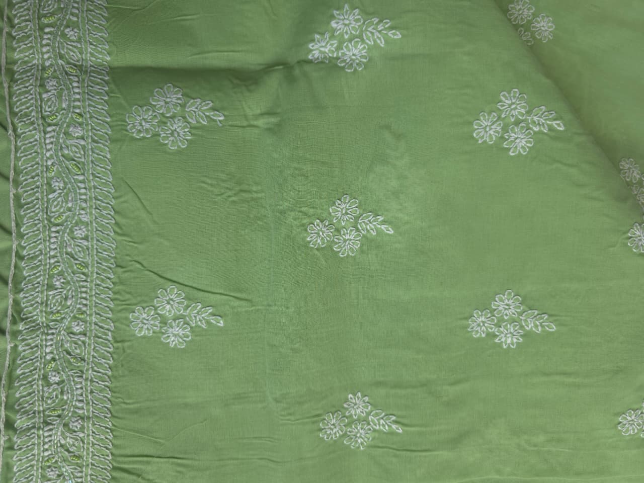 Green Cotton Full set with superfine handwork and embellishments
