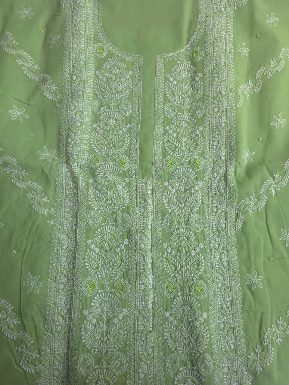 Green Cotton Full set with superfine handwork and embellishments