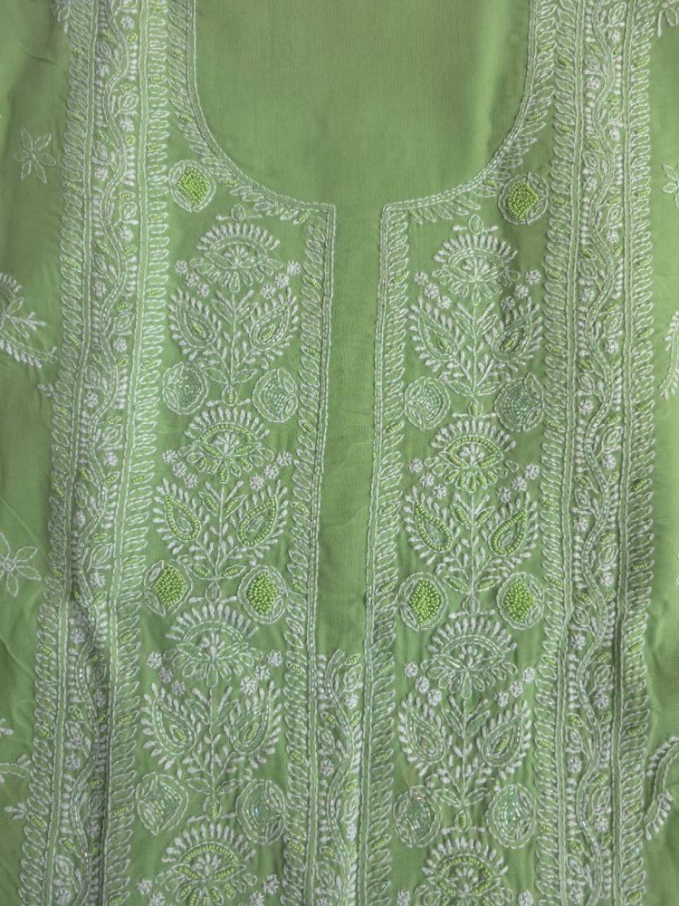 Image of Green Cotton Full set with superfine handwork and embellishments